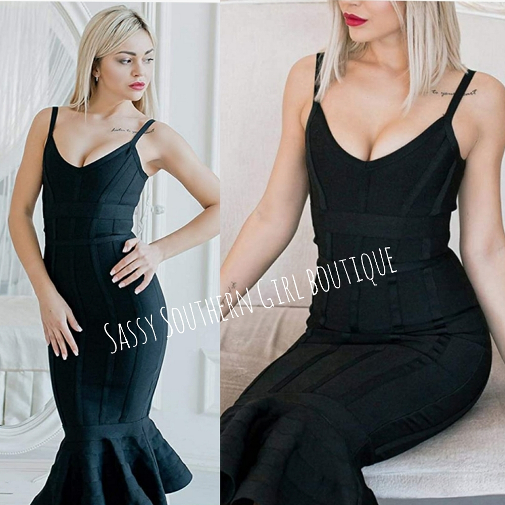 🆕⭐ Black bandage bodycon midi mermaid hem dress